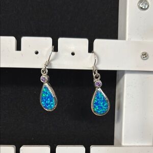 Opal & amethyst Silver earrings (genuine)